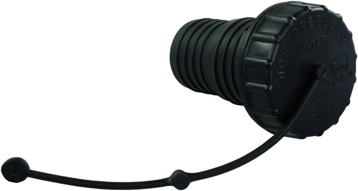 Black JR Products 224BK-A Gravity Water Fill Cap with Tethered Strap - Side Angle | United RV Parts