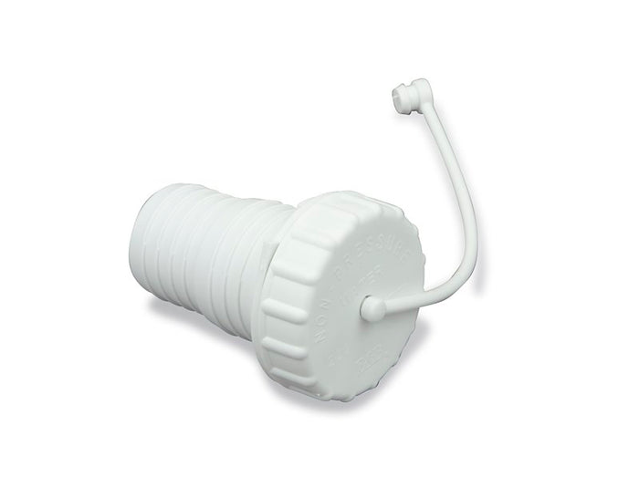White Plastic RV Gravity Water Fill Spout and Cap Assembly - Side Profile | United RV Parts
