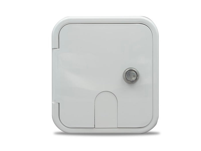 Polar White JR Products RV City Water Hatch with Key Lock - Front View | United RV Parts