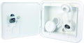Polar White JR Products RV City Water Hatch K7112 - Open View Showing Key Lock & Fittings | United RV Parts