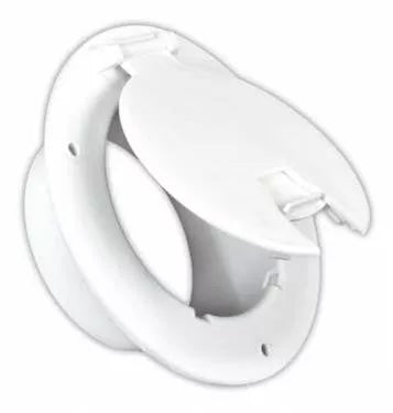 White ABS RV Electrical Cable Hatch Open View - JR Products 541-B-2-A | United RV Parts