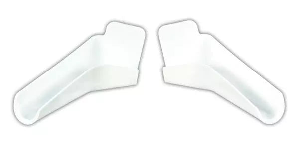 White Plastic RV Rain Gutter Spouts - Pair Front View | United RV Parts