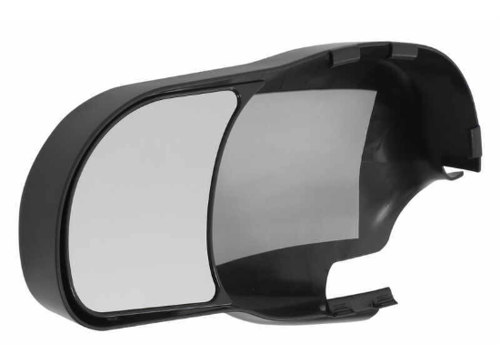 Black K-Source Snap-On Towing Mirror Extension - Front Angle showing dual glass panels | United RV Parts