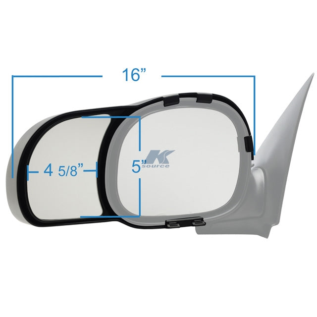 K-Source 81600 Snap-On Towing Mirror Dimensions - 16 inch width, 5 inch and 4-5/8 inch glass | United RV Parts