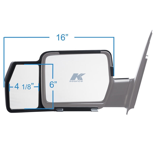 K-Source 81800 Snap-On Towing Mirror Dimensions 16 x 6 x 4-1/8 Inch - Spec View | United RV Parts
