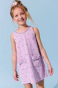 Lavender Crystal Heart Denim Bow Dress