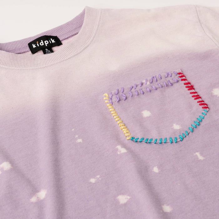 Lavender Dip Dye Stitch Pocket Tee