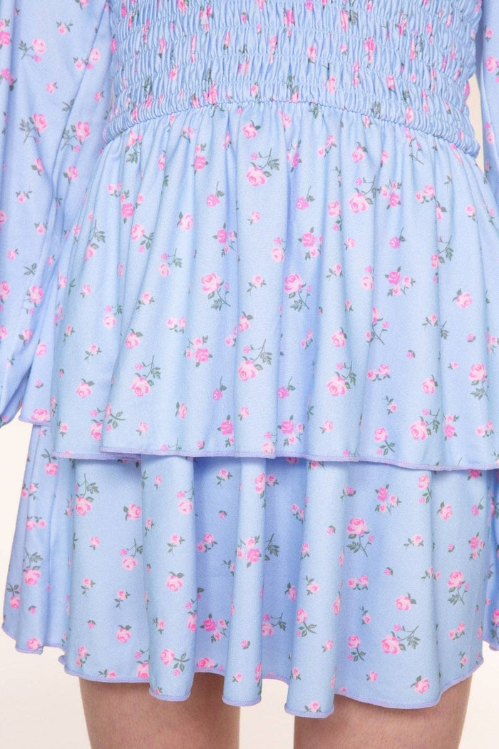 Light Blue Floral Simply Soft Smocked Ruffle Dress