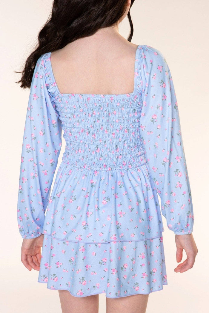 Light Blue Floral Simply Soft Smocked Ruffle Dress