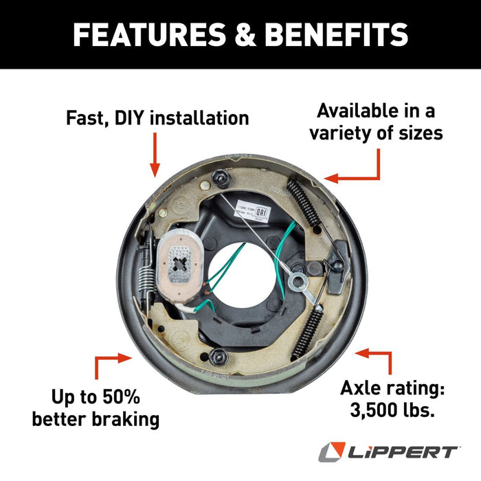 Lippert Electric Brake Assembly Features and Benefits Infographic | United RV Parts