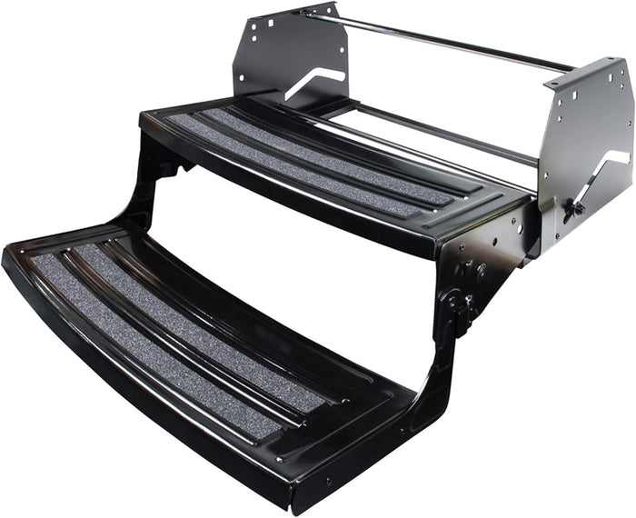 Black Steel Double Radius RV Step - Extended Position View | United RV Parts