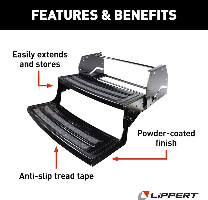 Black Lippert RV Step Features - Anti-slip Tread and Powder Coating | United RV Parts