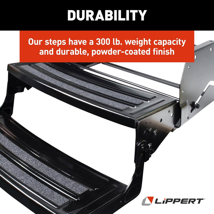 Black Lippert RV Step Durability Features - Close-Up Detail View | United RV Parts