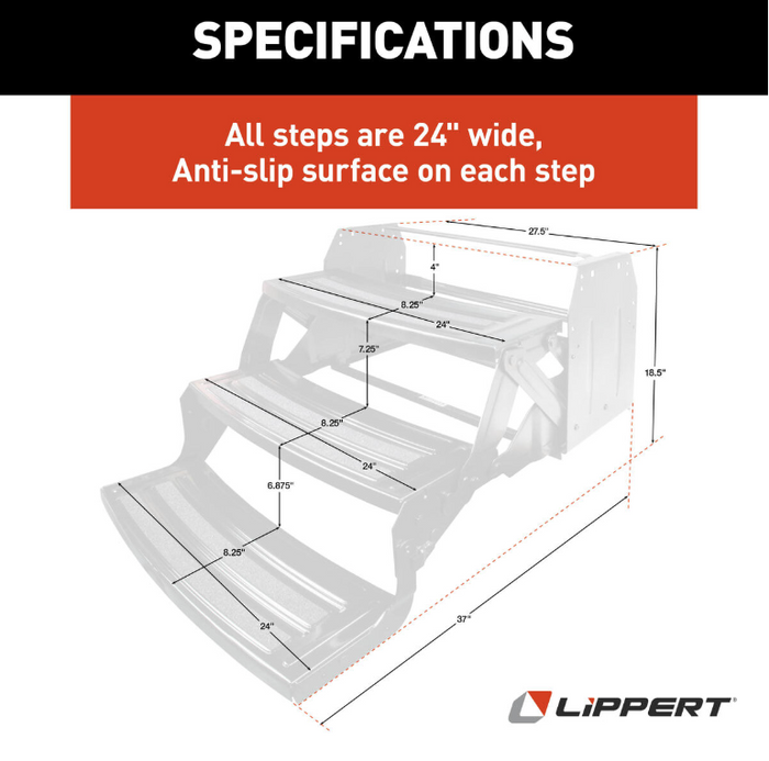 Lippert RV Step Specifications Diagram - 24 Inch Width Anti-Slip Surface | United RV Parts