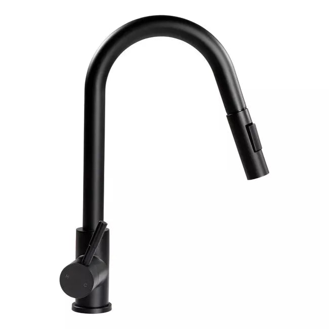 Black Matte Lippert Bullet Pull-Down Single Hole RV Kitchen Faucet - Side View | United RV Parts