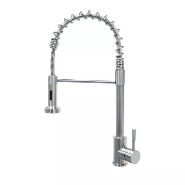 Stainless Steel Lippert Coiled Spring Pull-Down RV Kitchen Faucet 719323 - Side View | United RV Parts
