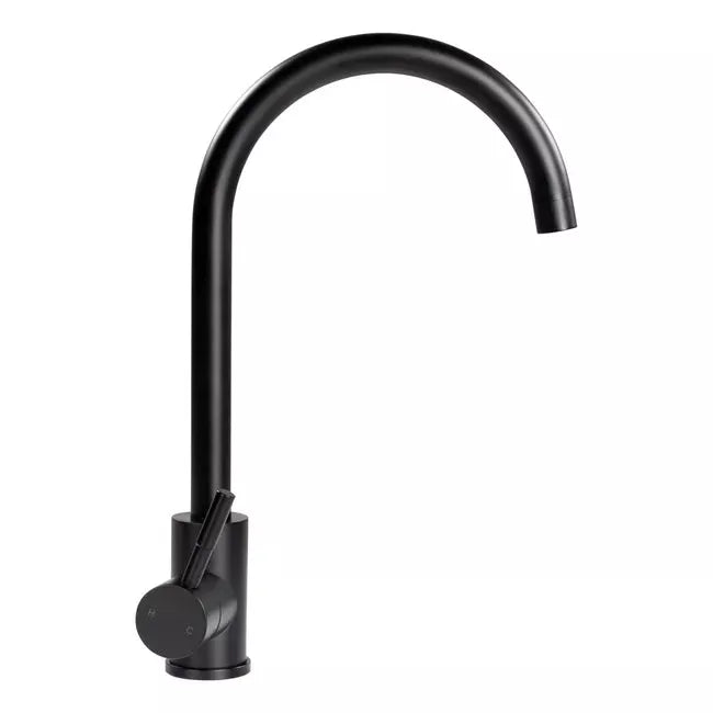 Black Matte Curved Gooseneck Single Handle Kitchen Faucet - Side View | United RV Parts