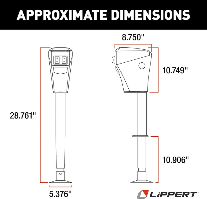 Lippert 285318 Electric Tongue Jack Dimensions - Technical Diagram | United RV Parts