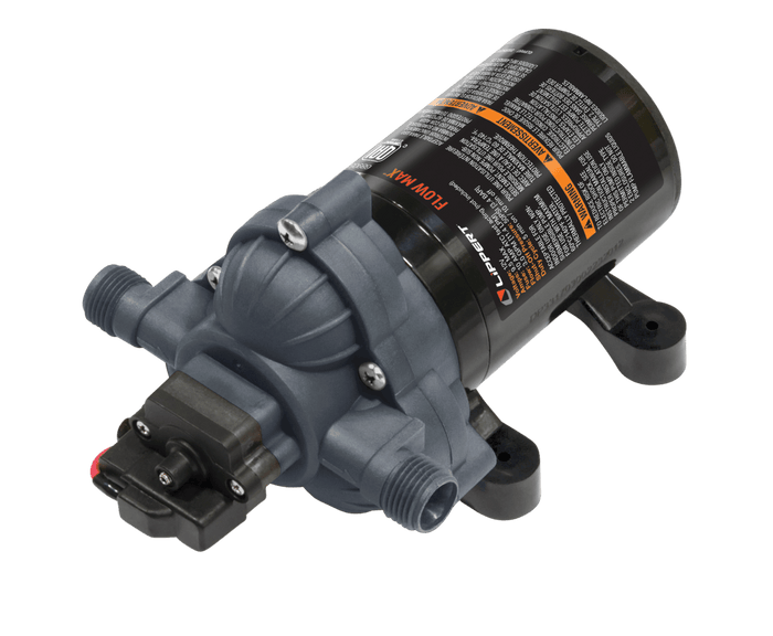 Lippert Flow Max Water Pump 689052 12V - Side Angle View | United RV Parts
