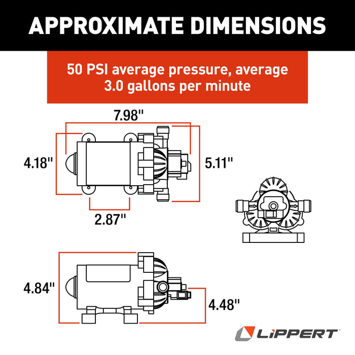 Technical Dimensions Drawing Specifications 689052 Water Pump | United RV Parts