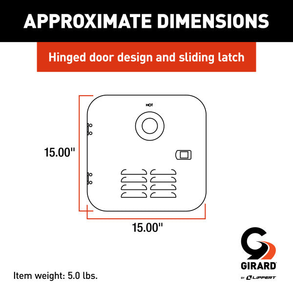 White RV Water Heater Door Dimensions 15x15 Inches - Technical Diagram | United RV Parts