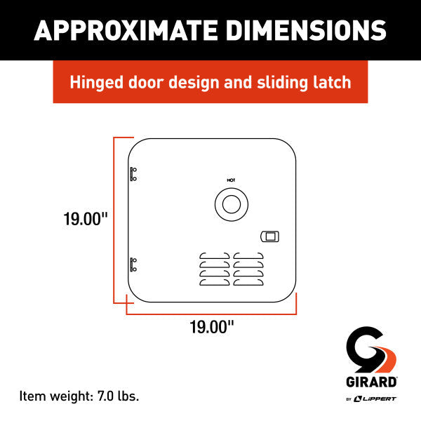 Girard 2GWHDAS10 RV Water Heater Door Dimensions 19x19 Inches - Spec Diagram | United RV Parts