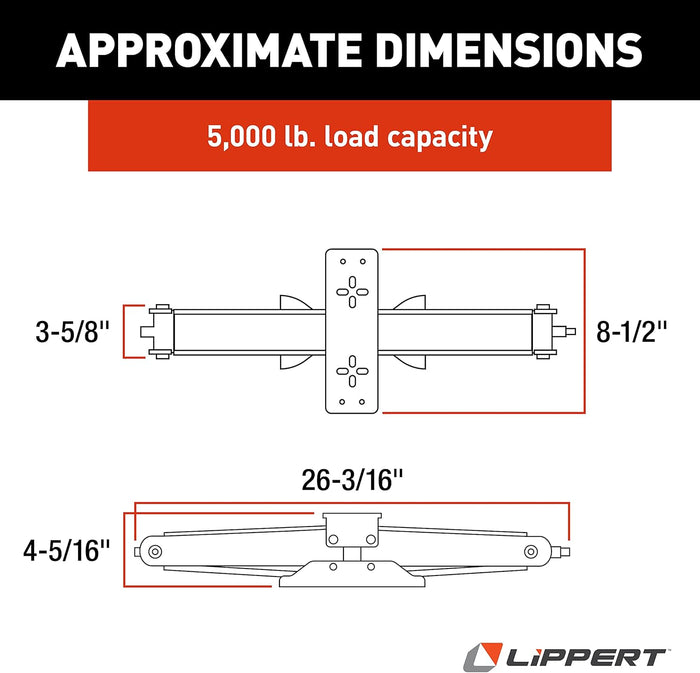 Lippert 285326 Scissor Jack Dimensions Chart - 5,000 lb Capacity Specs | United RV Parts