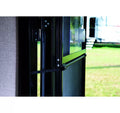 Black Lippert Screen Shot Automatic Screen Door Closer installed on RV entry door - Lifestyle Detail | United RV Parts