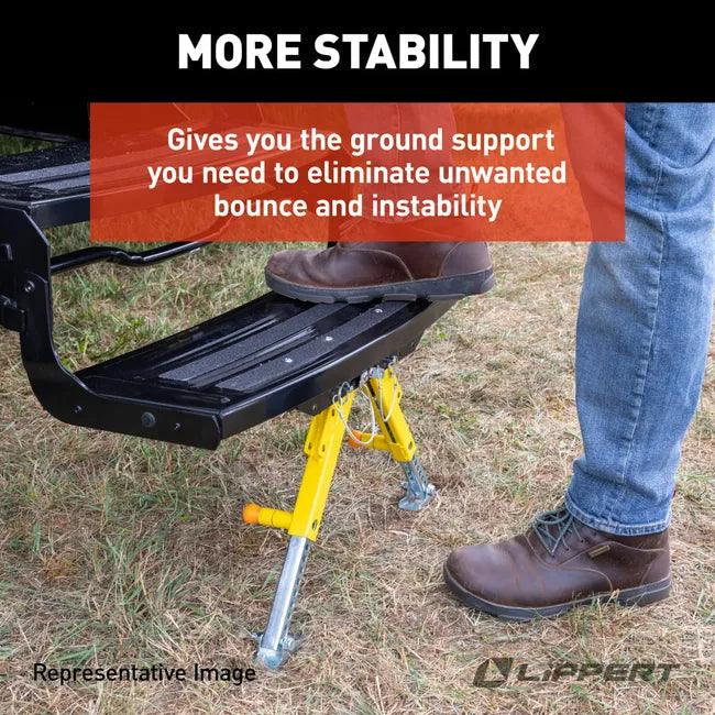 RV Step Stabilizer Ground Support in Use - Person Standing | United RV Parts