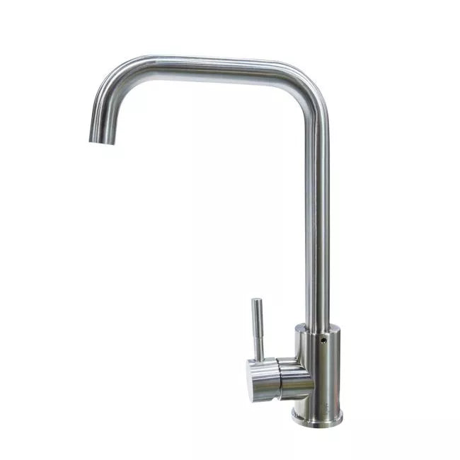 Stainless Steel Lippert Square Gooseneck Single Hole RV Faucet 719325 - Front View | United RV Parts