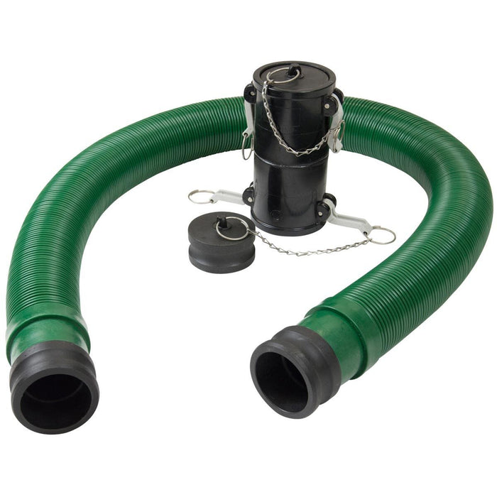 Green Lippert Waste Master 20ft RV Sewer Hose Extension Kit with Cam Lock Fittings - Product Flat Lay | United RV Parts
