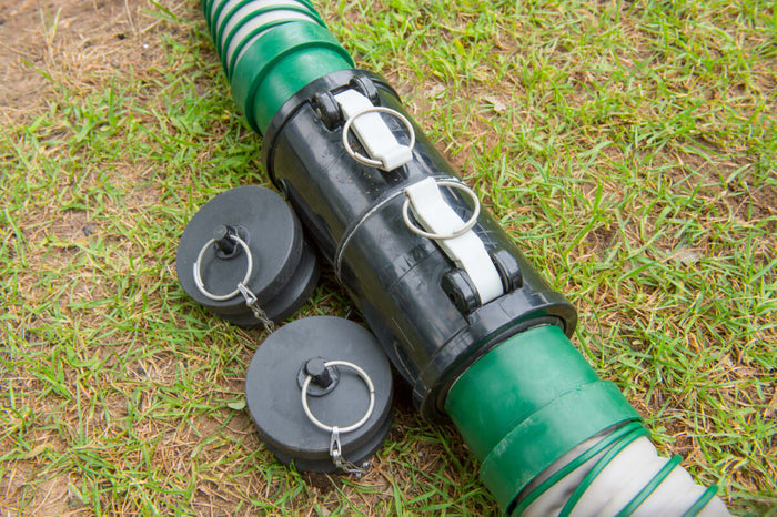 Lippert Waste Master RV Sewer Hose Cam Lock Connector and End Caps - Hardware Close-Up Detail | United RV Parts