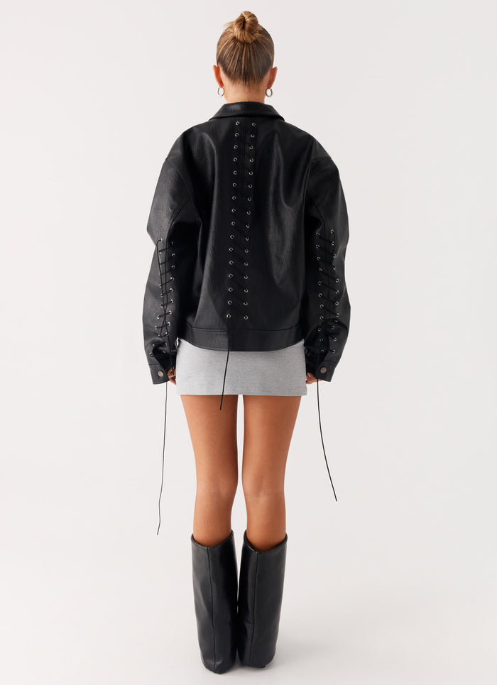 Lula Tassle Faux Leather Bomber Jacket - Black