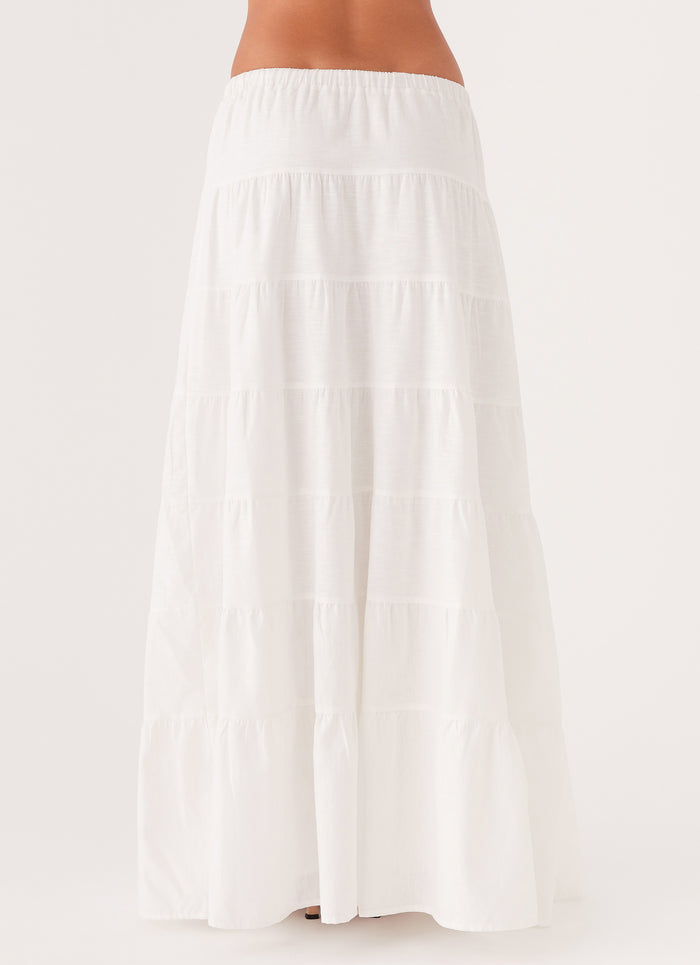 Womens Mariella Linen Maxi Skirt in the colour White in front of a light grey background