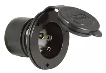 Black Marinco 15A 125V RV Power Inlet 150BBI with Weatherproof Cover - Angled View | United RV Parts