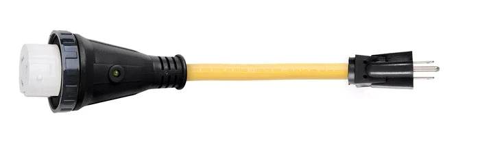 Yellow Marinco 1550PA-B 15A Male to 50A Female Locking Pigtail Adapter 12" - Side View | United RV Parts