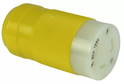 Yellow Marinco 305CRV.VPK 30A 125V Female Power Cord Connector - Front Angle | United RV Parts