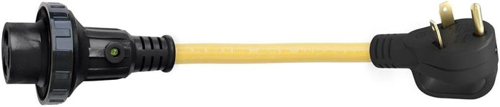 Yellow Marinco 30A Male to 30A Female RV Detach Adapter Cord 3030PA-B - Side View | United RV Parts