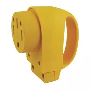 Yellow Marinco 50FCRV 50 Amp Female Replacement Connector - Front Angle | United RV Parts