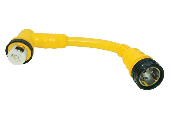 Yellow Marinco 1RPC50RV 50 Amp Right Angle RV Adapter - Side View | United RV Parts