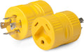 Yellow Marinco 20 Amp Locking RV Generator Adapter 4-Prong - Both Ends View | United RV Parts