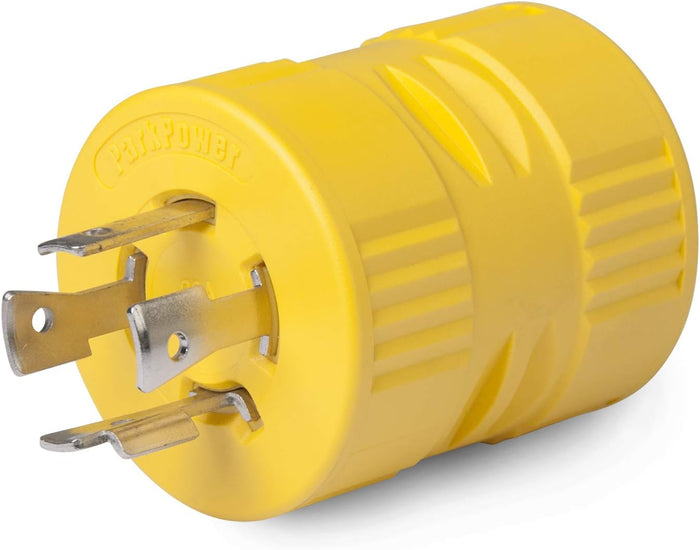 Yellow Marinco 20 Amp Locking Generator Adapter - 4-Prong Male Plug End Detail | United RV Parts