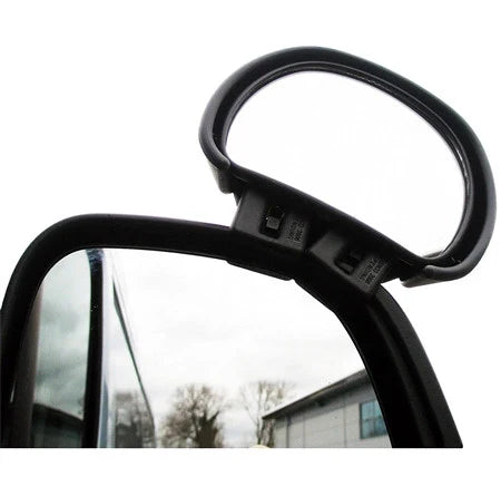 Milenco Aero Blind Spot Mirror Attached to Vehicle Side Mirror - Installation View | United RV Parts