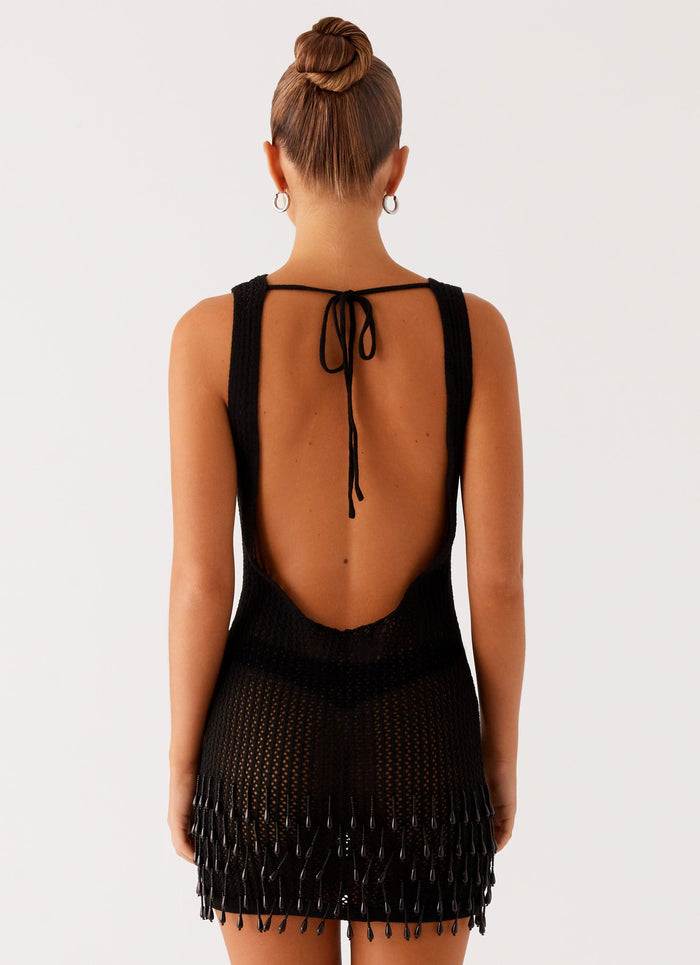 Miracle Beaded Crochet Mini Dress - Black