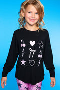 Modal Long Sleeve Shirttail Top in Black Rose Gold Glitter