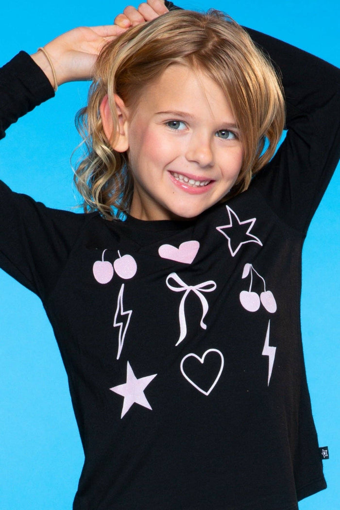 Modal Long Sleeve Shirttail Top in Black Rose Gold Glitter
