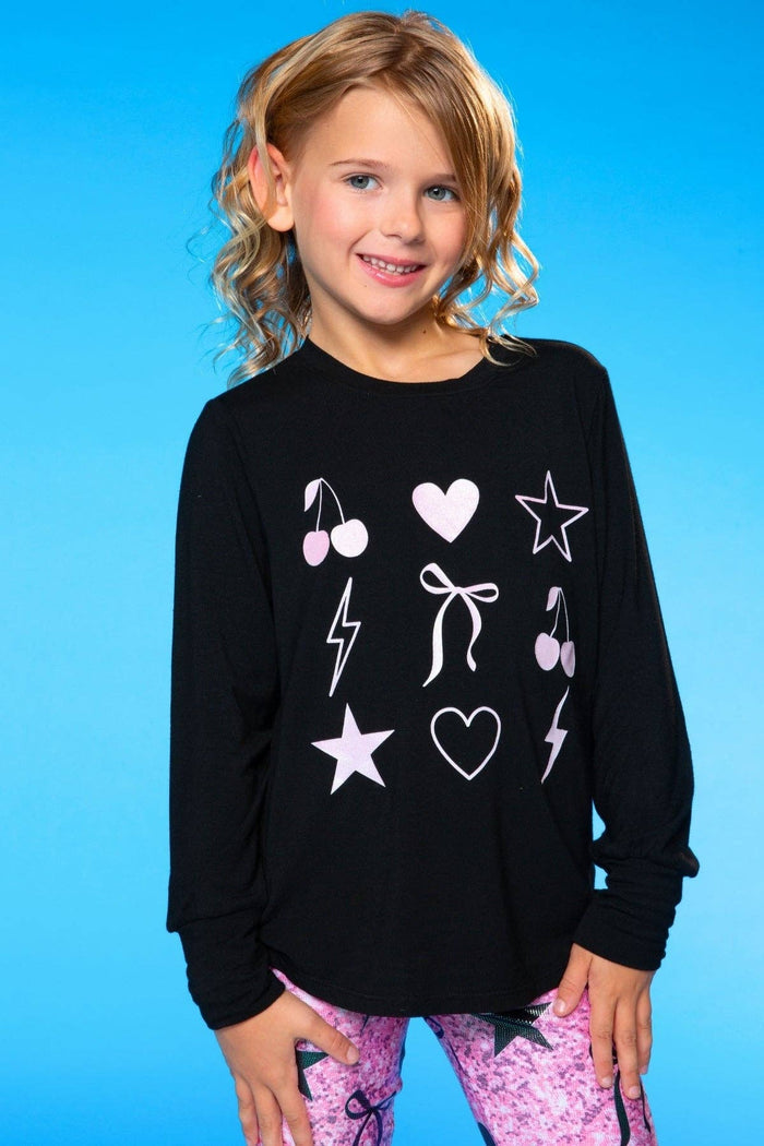Modal Long Sleeve Shirttail Top in Black Rose Gold Glitter