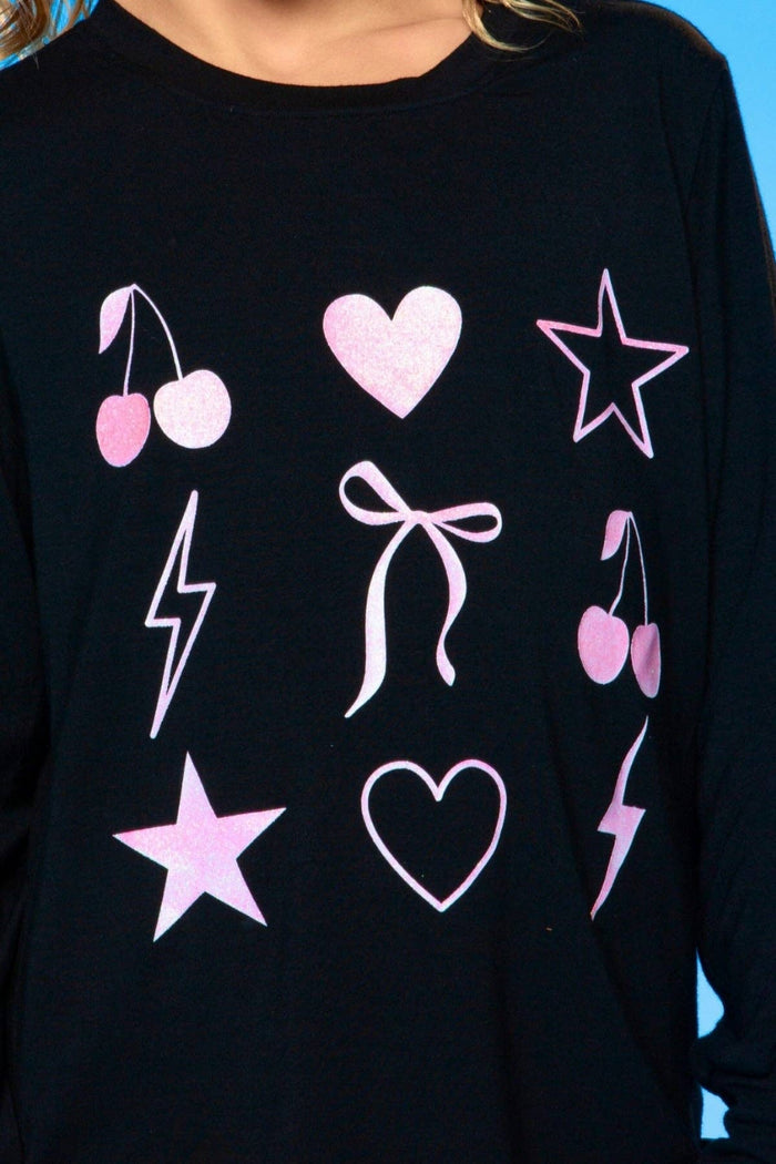 Modal Long Sleeve Shirttail Top in Black Rose Gold Glitter