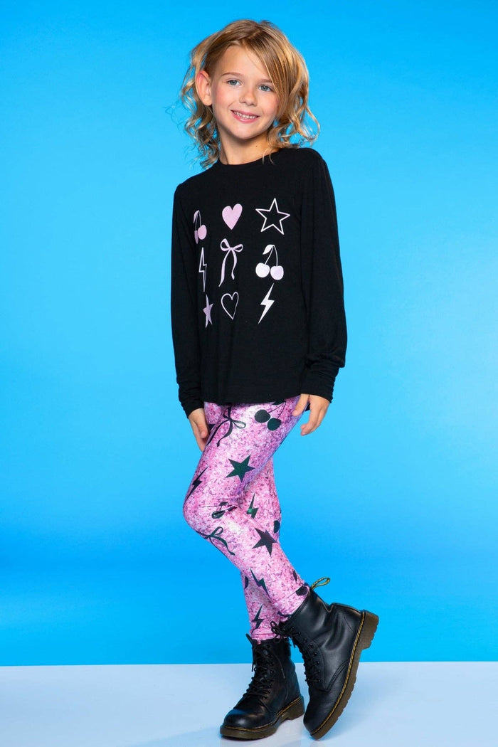 Modal Long Sleeve Shirttail Top in Black Rose Gold Glitter