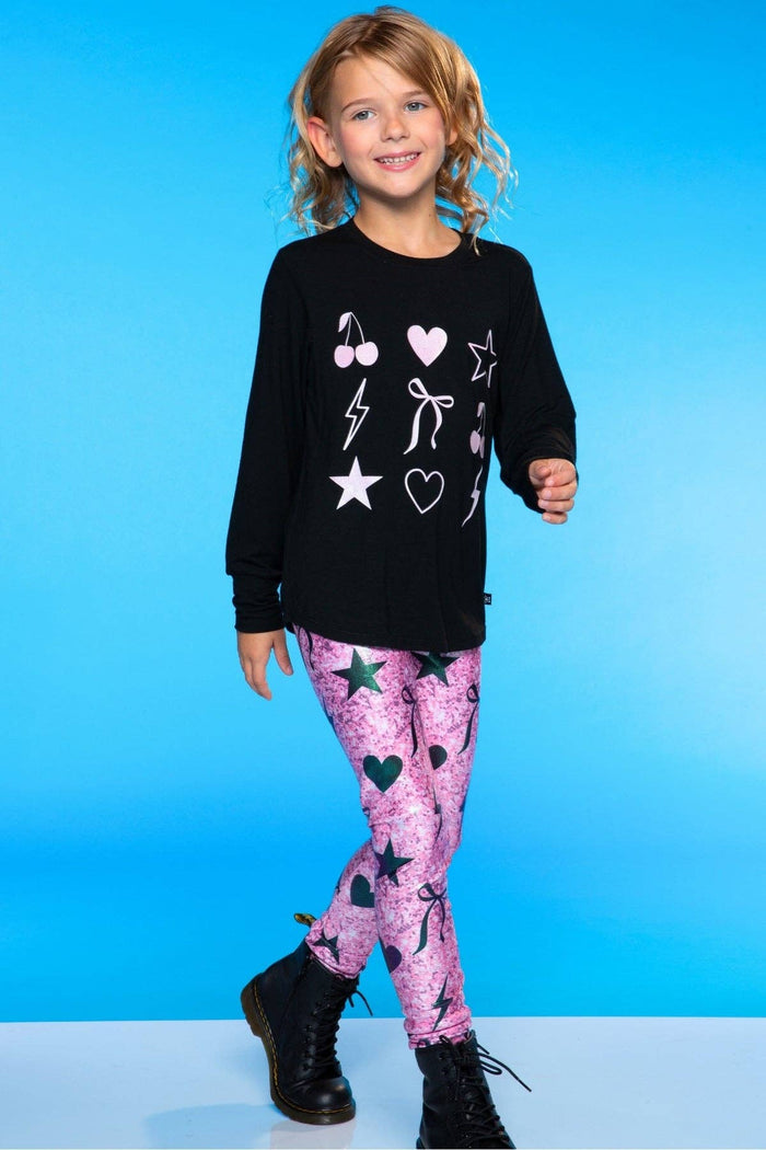 Modal Long Sleeve Shirttail Top in Black Rose Gold Glitter